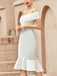 Robe de Soiréé Blanc Ceremonie Mariage Vintage Aux Épaules Dénudées à Volants