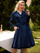 Manteau Long Velours Bleu Marine Années 1950