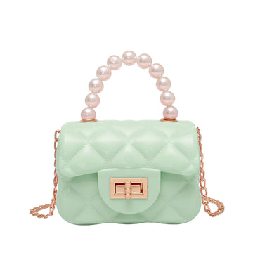 Sac à Main Vert Vintage Carré avec Perles Chic