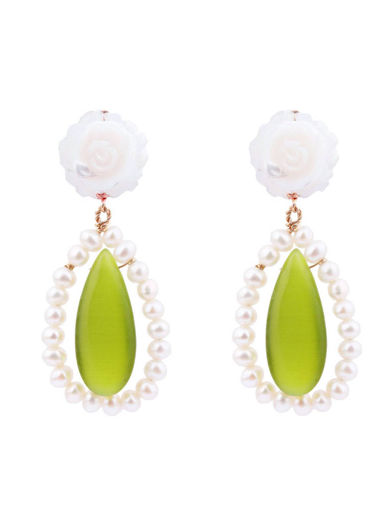 Boucles d'Oreilles Rétro Goutte d'Eau Verte