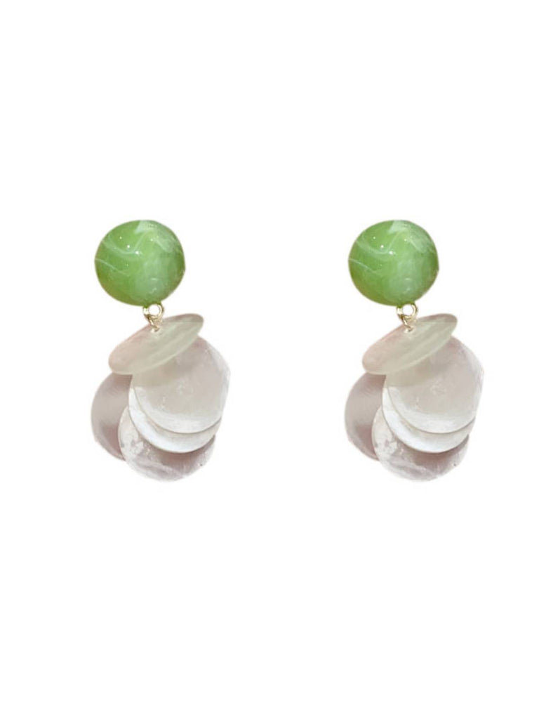 Boucles d'Oreilles Tiges Tranches de Coquillage Vert Rétro