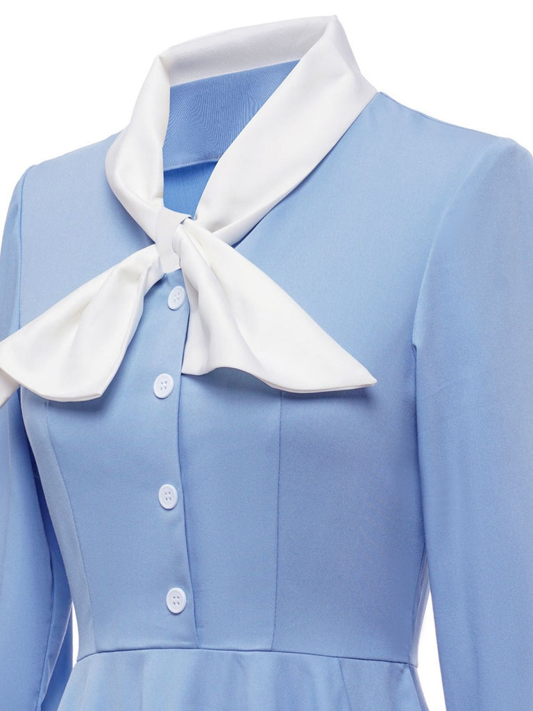 Robe Trapèze à Boutons Bleus des Années 1950