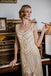 Robe Charleston Vintage Années 20 à Franges Paillettes Gatsby Beige