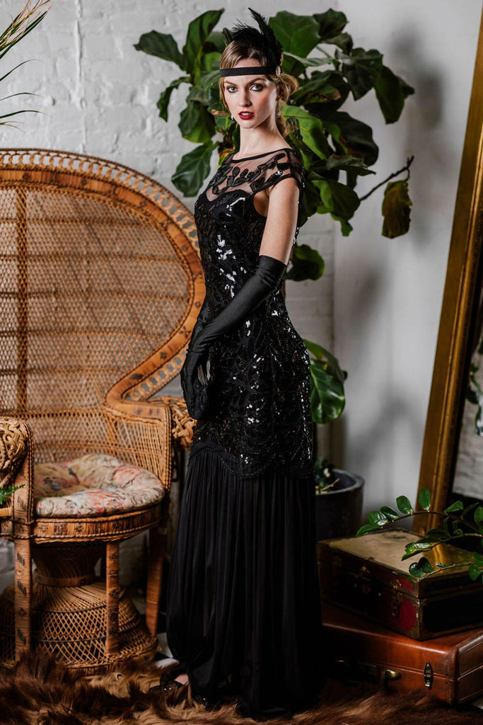 Robe Charleston Vintage Flapper Année 20 Gatsby Maxi à Paillettes