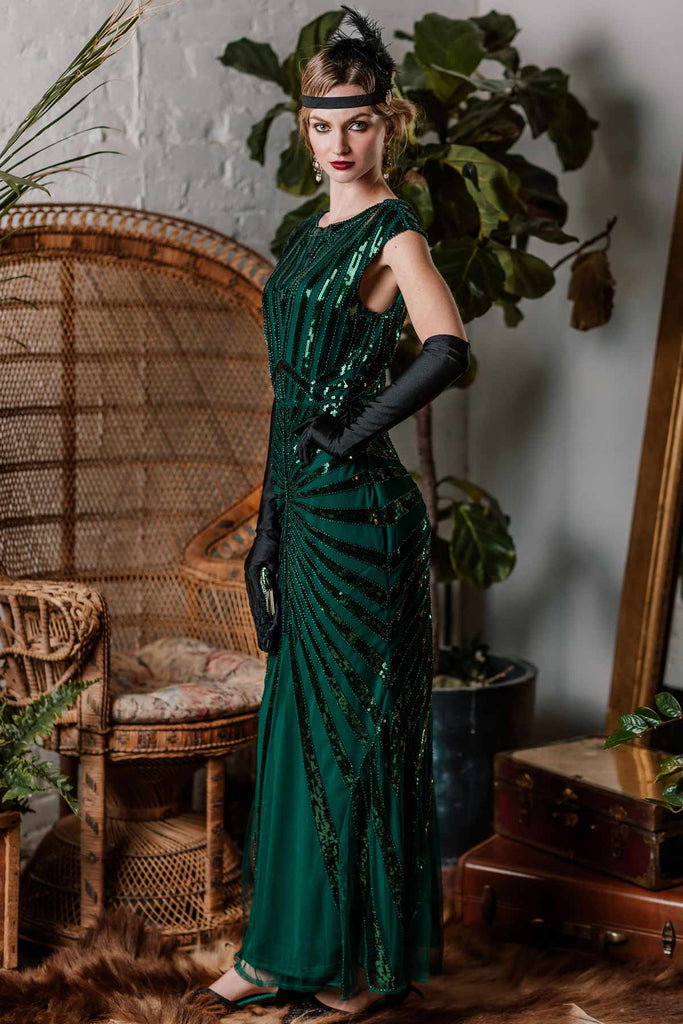 [Produits en Liquidation] Robe Charleston Vintage Année 20 Gatsby Maxi à Paillettes Déco Nœud Papillon