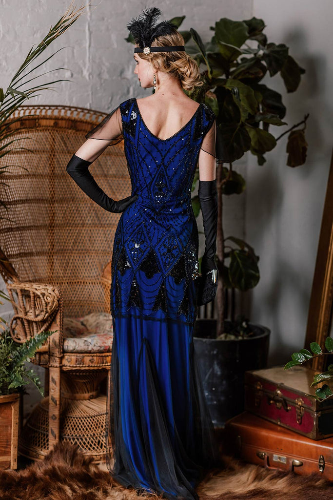 Robe Charleston Vintage Année 20 Gatsby Maxi à Paillettes Soirée Cocktail