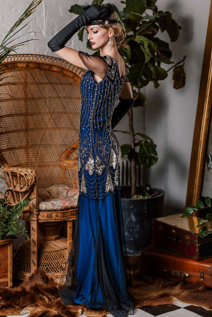 Robe Charleston Vintage Année 20 Gatsby Maxi à Paillettes Soirée Cocktail