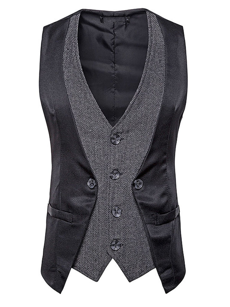 Gilet de Costume à Queue d'Aronde Top Patchwork Vintage Unisexe