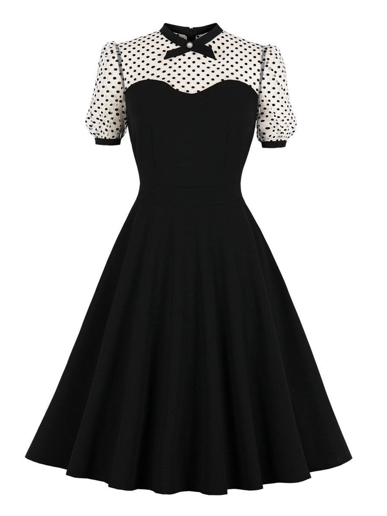 Robe Swing Vintage Année 50 à Pois Avec Nœud Papillon Soirée Cocktail