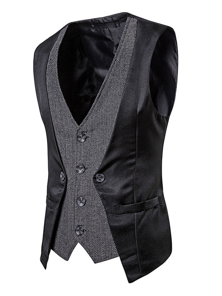 Gilet de Costume à Queue d'Aronde Top Patchwork Vintage Unisexe