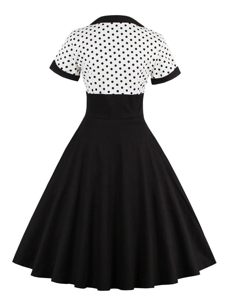 Robe Rockabilly Swing Vintage Année 50 à Pois Manches Courtes Pin Up