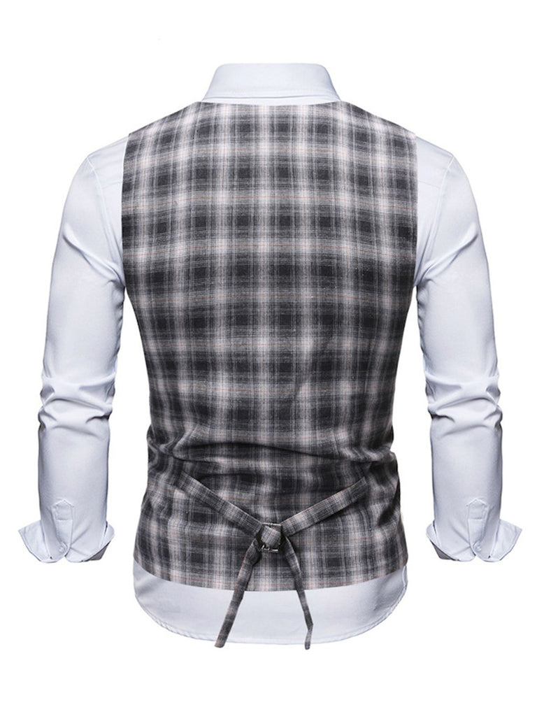 Gilet de Costume à Carreaux Top Vintage Unisexe Avec Buttons