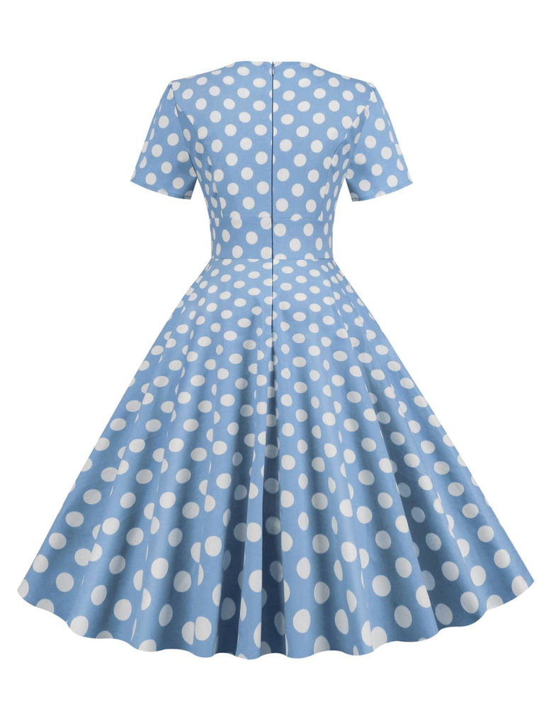 Robe Vintage Évasée Bleue à Pois des Années 1950