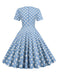 Robe Vintage Évasée Bleue à Pois des Années 1950
