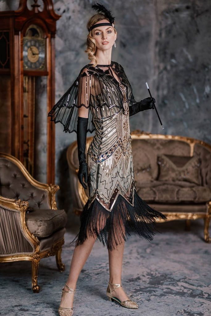 Robe Charleston Vintage Gatsby Année 20 à Franges Paillettes