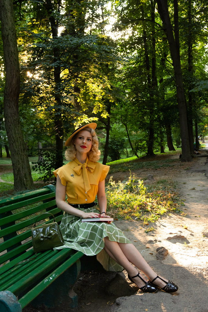 2PCS Années 50 Chemise Jaune & Jupe Vert