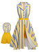 [Pré-vente] 2PCS combishort et jupe rayées jaune blanc bleu des années 1950
