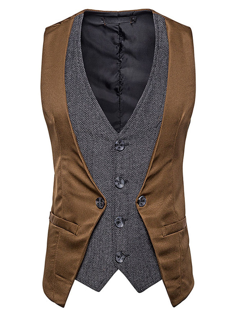 Gilet de Costume à Queue d'Aronde Top Patchwork Vintage Unisexe