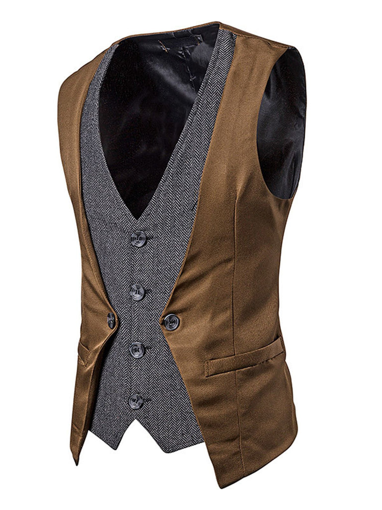 Gilet de Costume à Queue d'Aronde Top Patchwork Vintage Unisexe