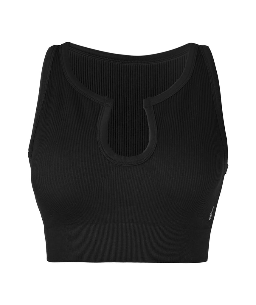 Soutien-gorge de sport noir côtelé sans coutures à col en V