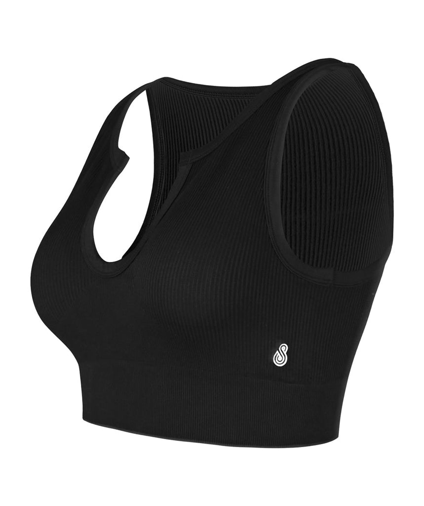 Soutien-gorge de sport noir côtelé sans coutures à col en V