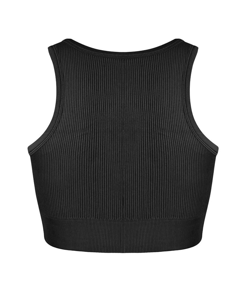 Soutien-gorge de sport noir côtelé sans coutures à col en V