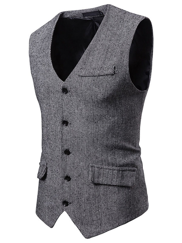 Gilet de Costume Top Vintage Unisexe Avec Buttons Kaki