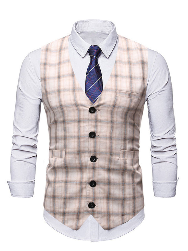 Gilet de Costume à Carreaux Top Vintage Unisexe Avec Buttons