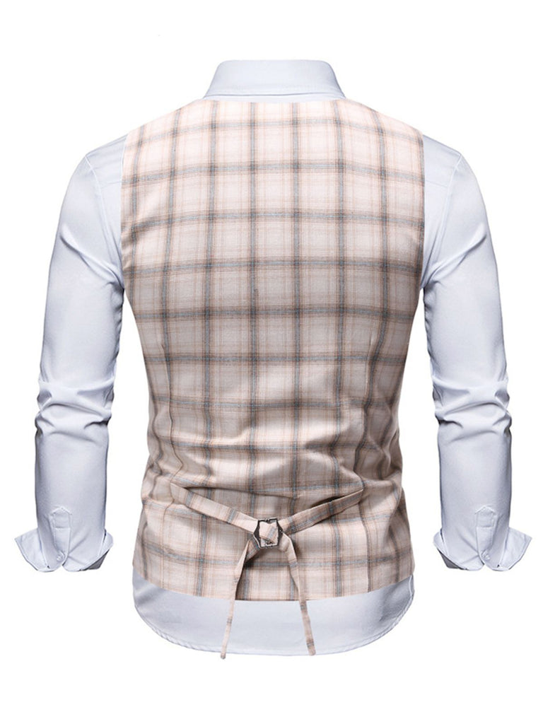 Gilet de Costume à Carreaux Top Vintage Unisexe Avec Buttons