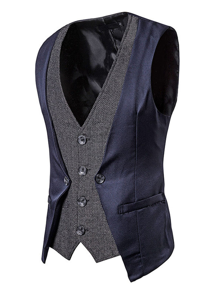 Gilet de Costume à Queue d'Aronde Top Patchwork Vintage Unisexe