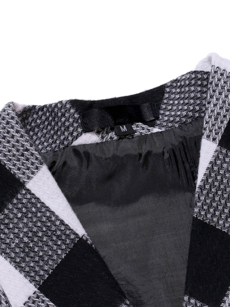 Gilet de Costume à Carreaux Top Vintage Unisexe Avec Buttons Noir et Blanc