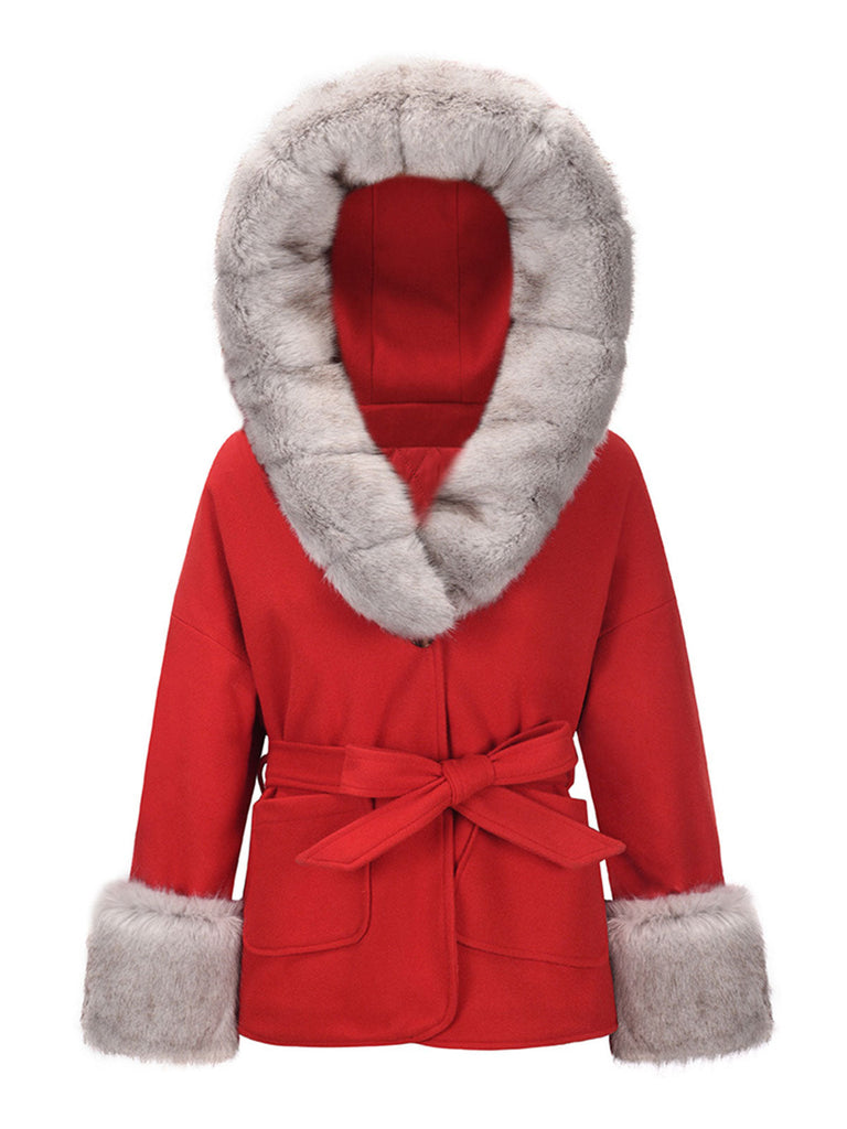 Manteau à capuche en coton épais à fourrure unie des années 1960