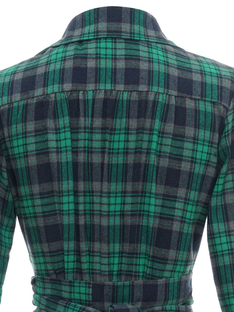 Robe Trapèze Verte Patchwork Carreaux Années 1950