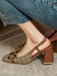 Chaussures Talons Hauts Épais Carreaux Rétro Café