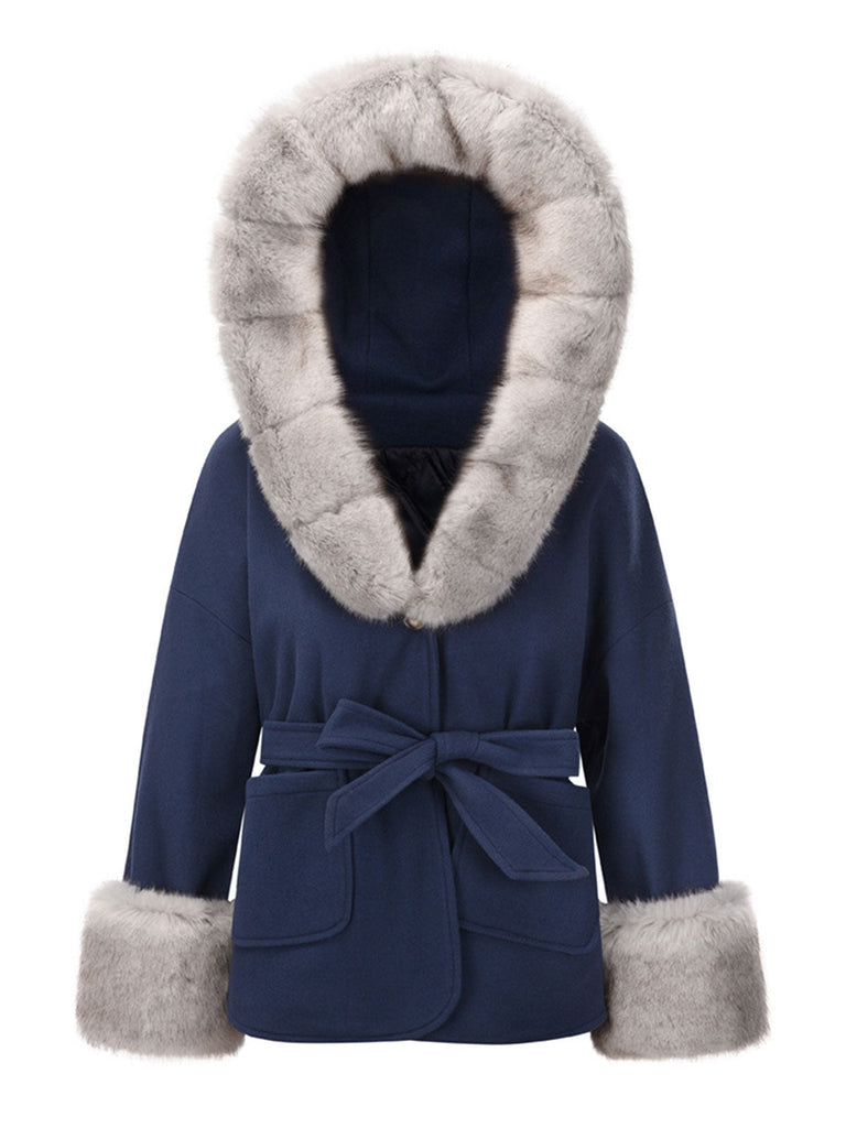Manteau à capuche en coton épais à fourrure unie des années 1960