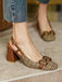 Chaussures Talons Hauts Épais Carreaux Rétro Café