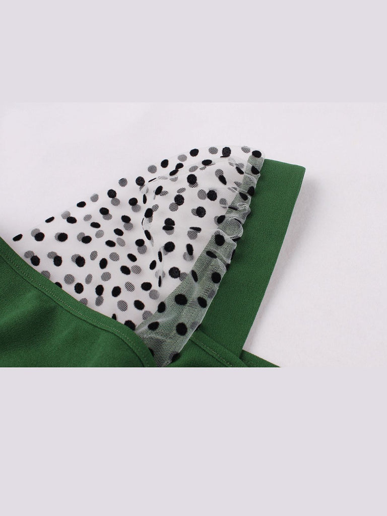 Robe Swing Vintage Années 50 à Pois Demi Manche Vert Chic