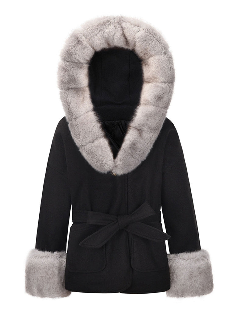 Manteau à capuche en coton épais à fourrure unie des années 1960