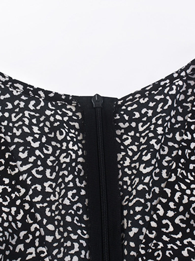 Robe Longue Vintage à Col V Années 40 Léopard Pin Up