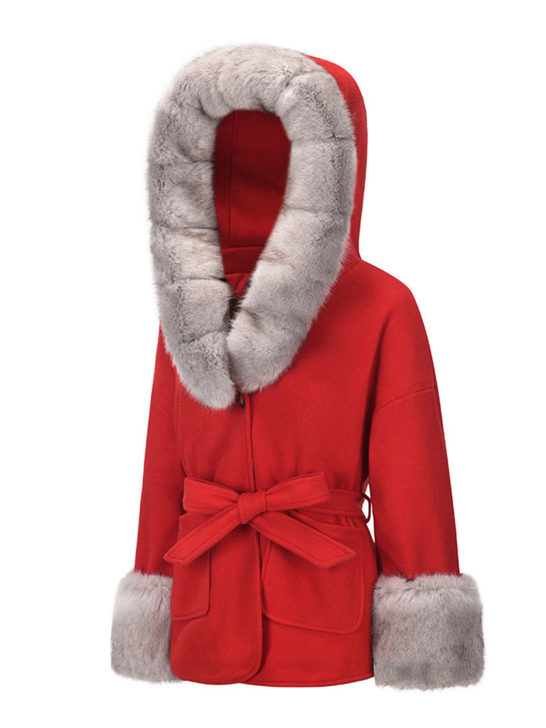 Manteau à capuche en coton épais à fourrure unie des années 1960
