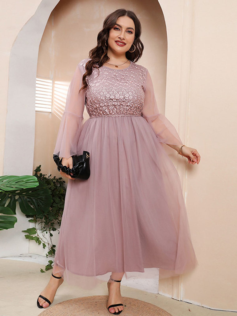 [Grande taille] Robe de soirée patchwork en maille rose des années 1930