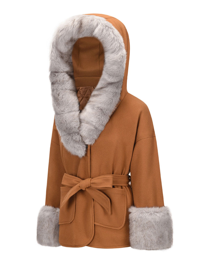 Manteau à capuche en coton épais à fourrure unie des années 1960