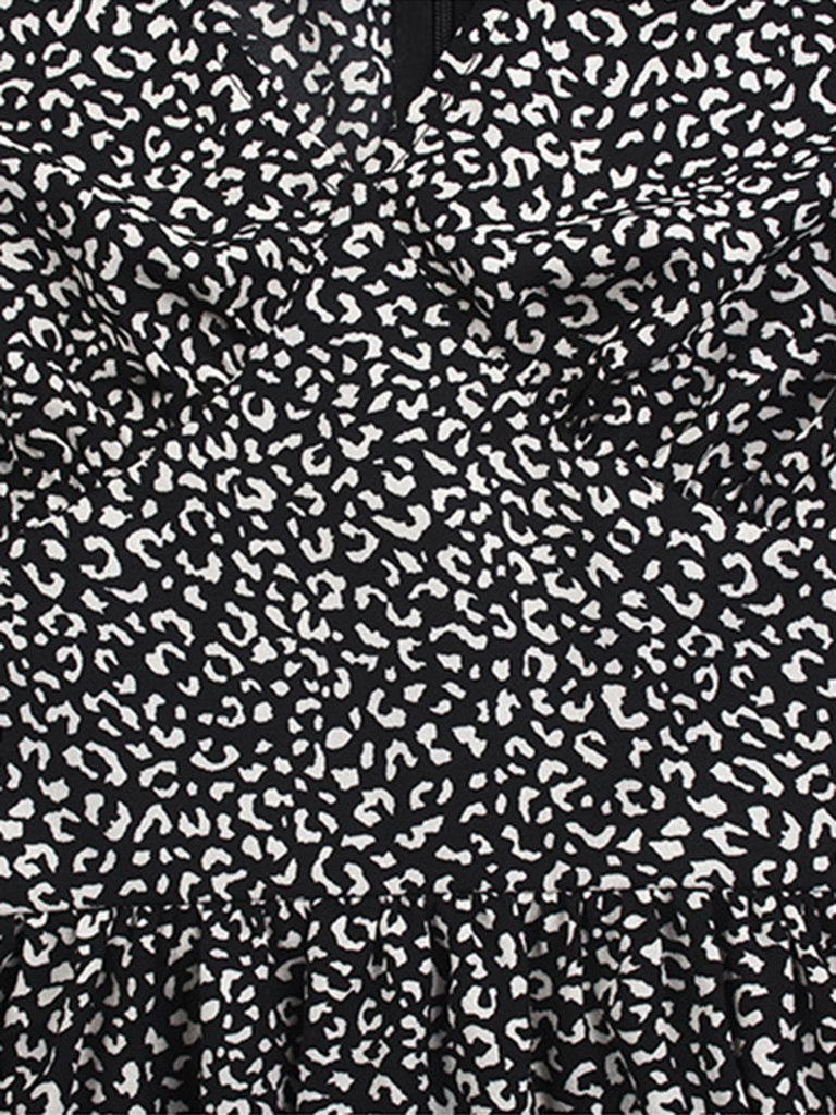 Robe Longue Vintage à Col V Années 40 Léopard Pin Up