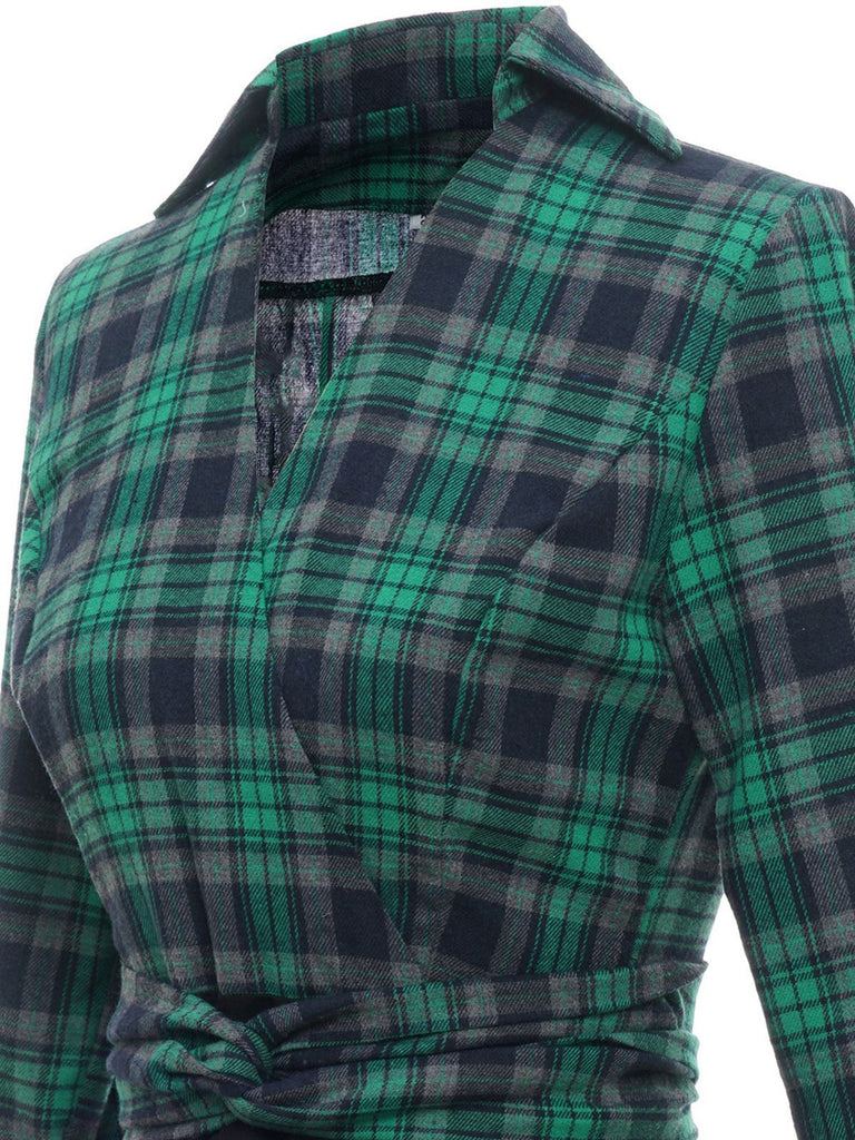 Robe Trapèze Verte Patchwork Carreaux Années 1950