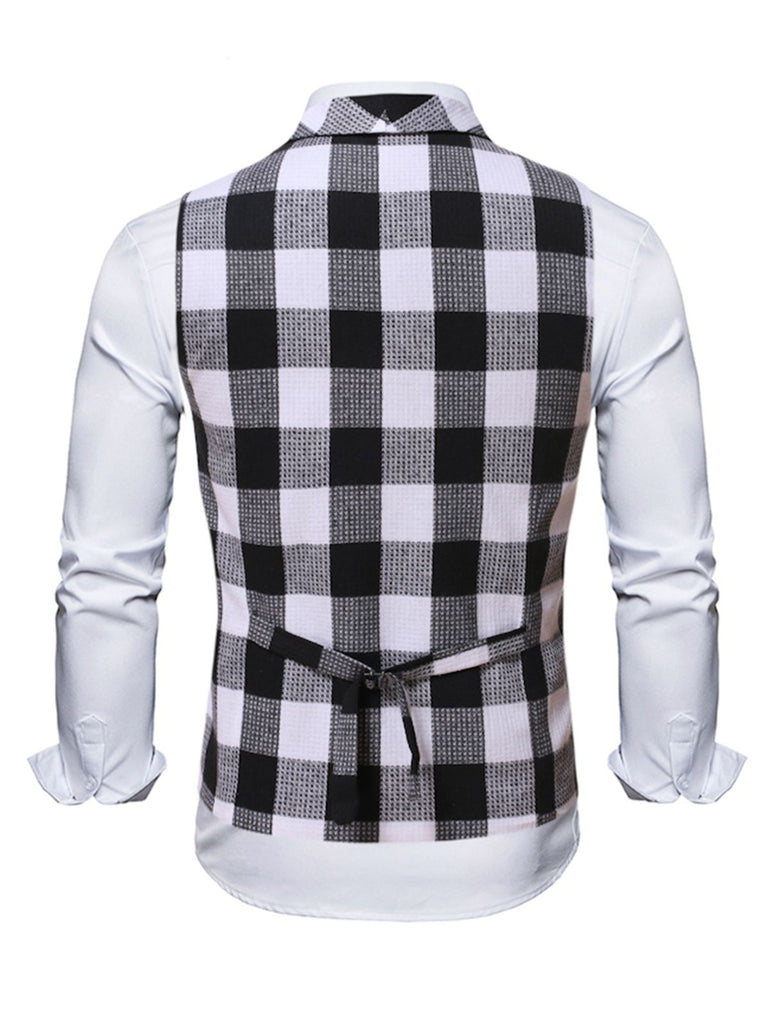 Gilet de Costume à Carreaux Top Vintage Unisexe Avec Buttons Noir et Blanc