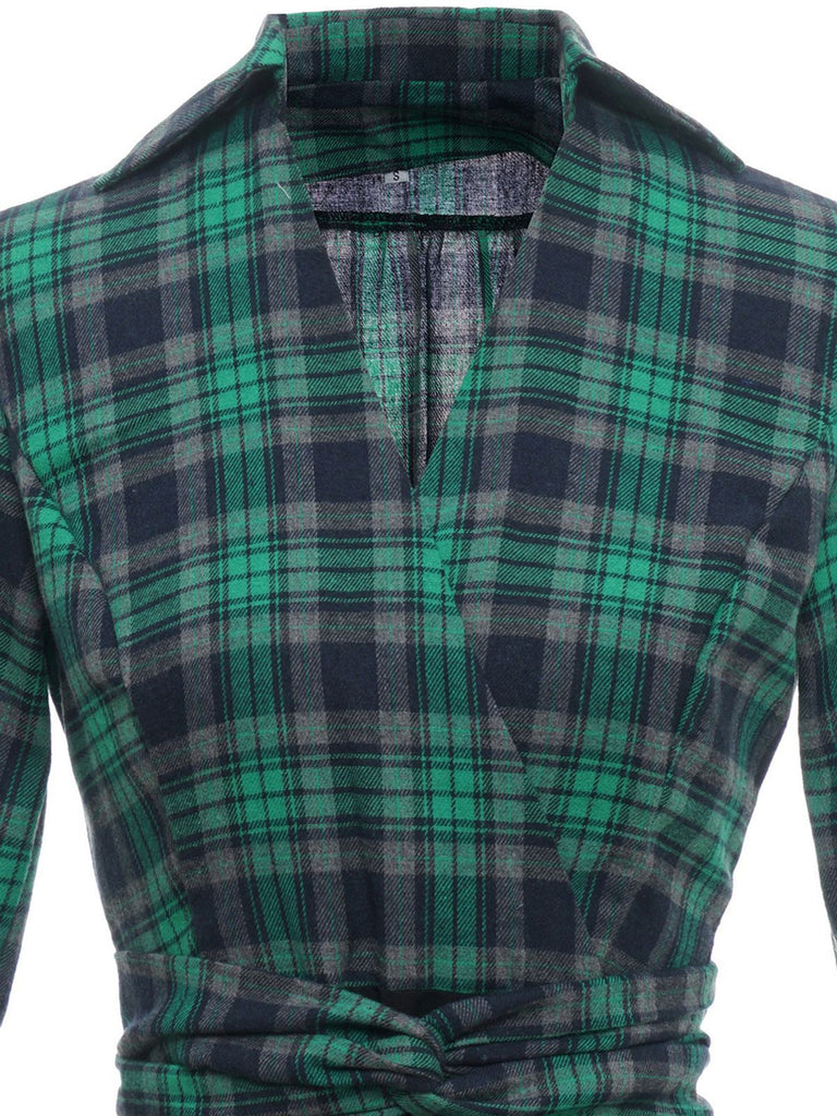 Robe Trapèze Verte Patchwork Carreaux Années 1950