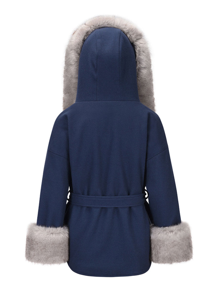 Manteau à capuche en coton épais à fourrure unie des années 1960