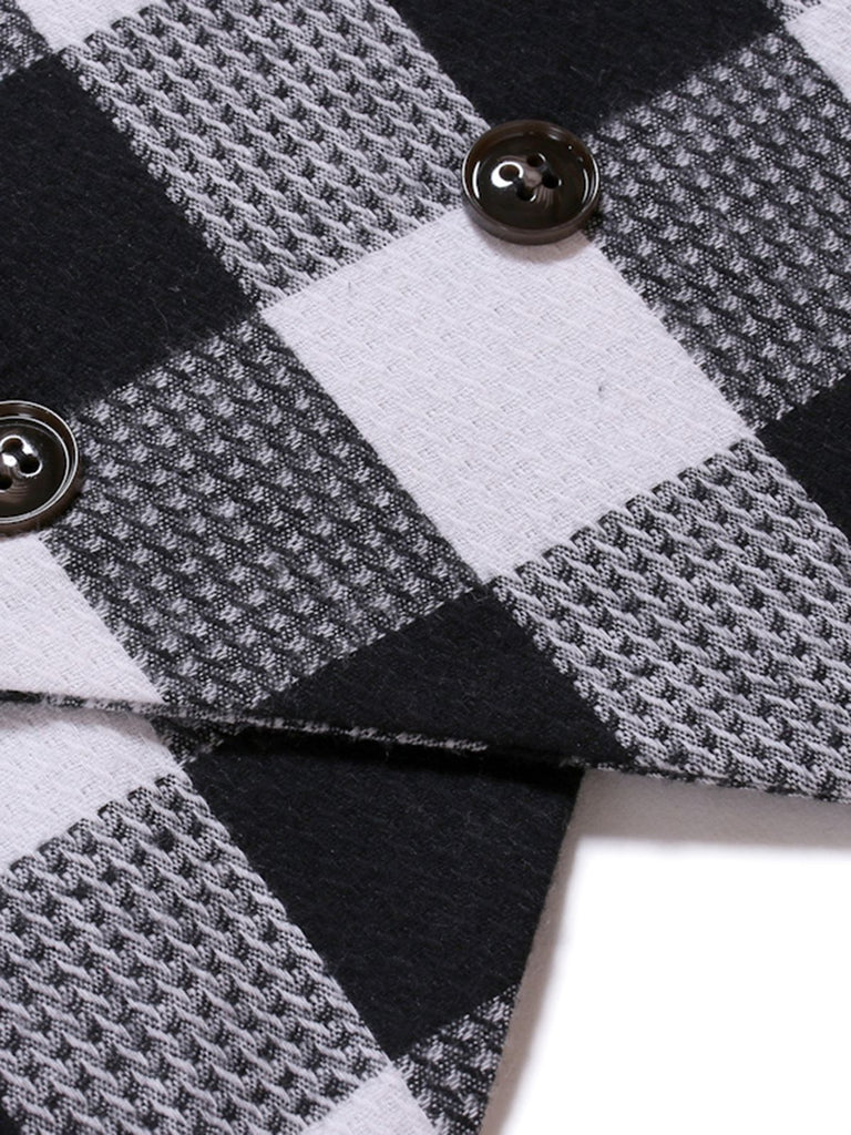 Gilet de Costume à Carreaux Top Vintage Unisexe Avec Buttons Noir et Blanc