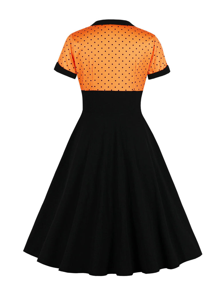 Robe Swing Vintage Année 50 à Pois Manches Courtes Pin Up