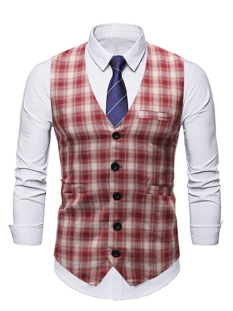 Gilet de Costume à Carreaux Top Vintage Unisexe Avec Buttons
